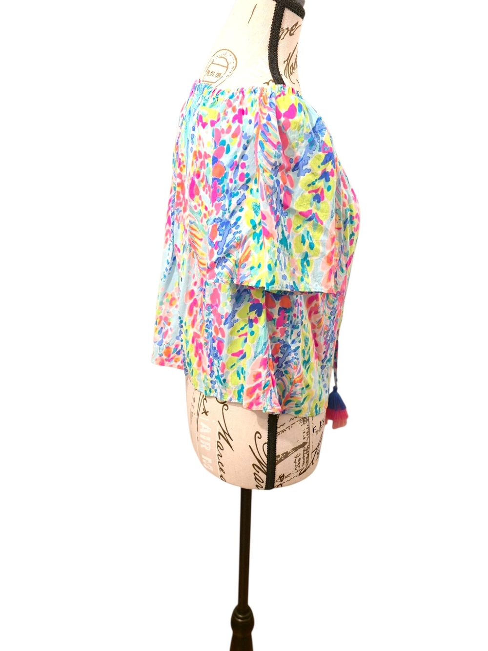 Lilly Pulitzer Off-Shoulder Floral Top in Pink, Blue, Yellow - Picture 3 of 4